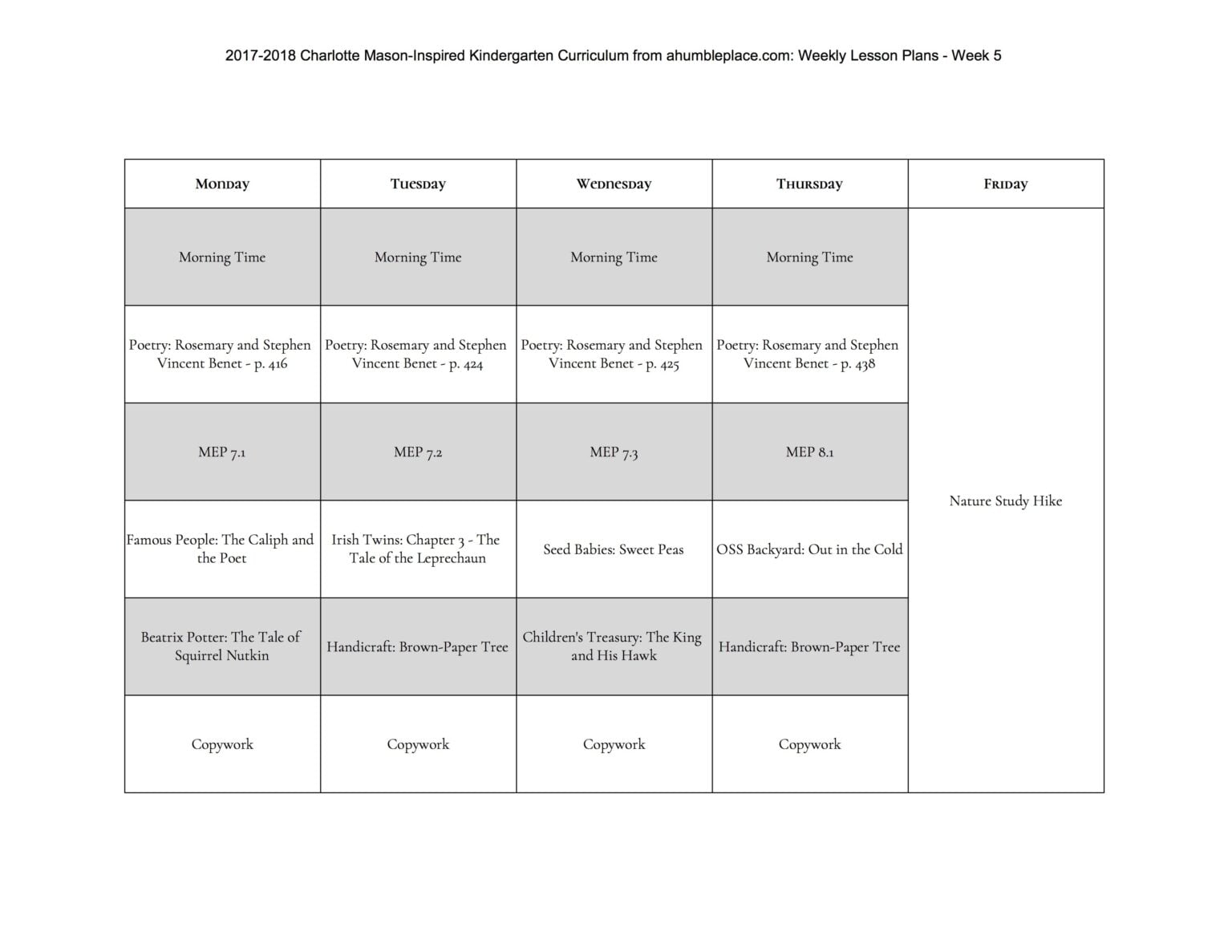 2017-2018 Charlotte Mason-Inspired Kindergarten Curriculum (PDF Version) - Image 2