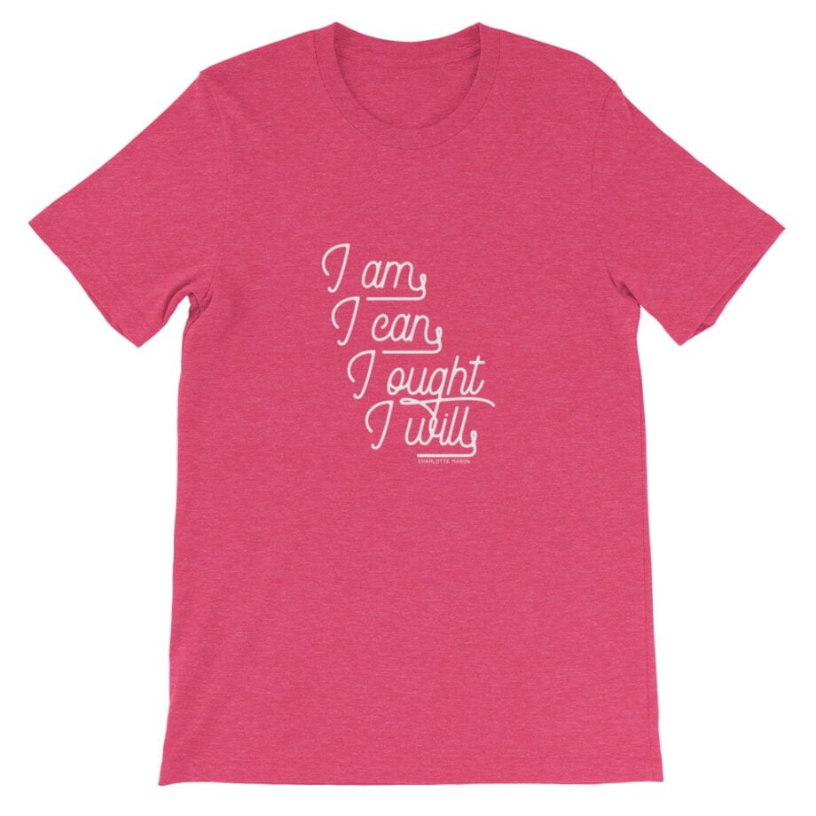 Charlotte Mason “I am. I can. I ought. I will.” in Cursive Short-Sleeve T-Shirt - Image 10