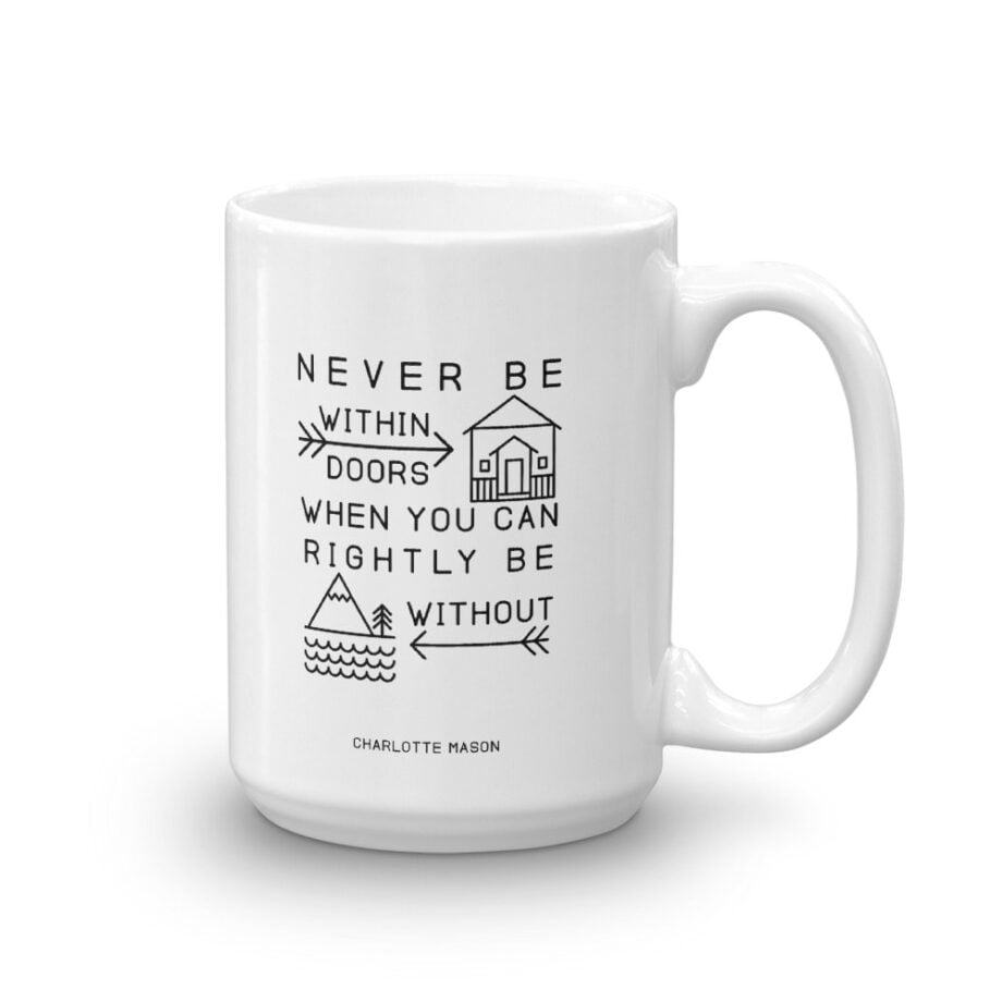 Charlotte Mason "Never be within doors..." Quote with Line Art Mug - Image 4