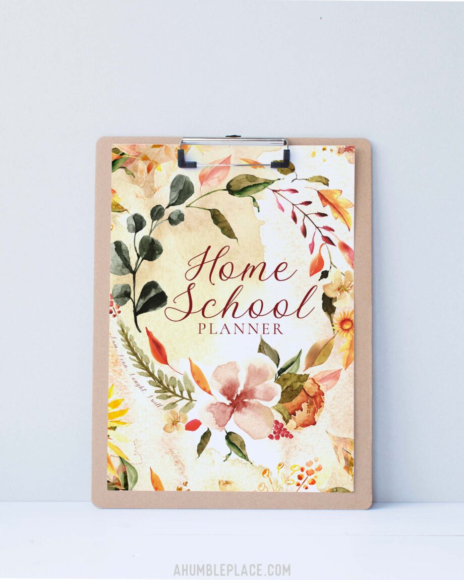 Customizable Printable Homeschool Planner Cover with Autumn Flowers