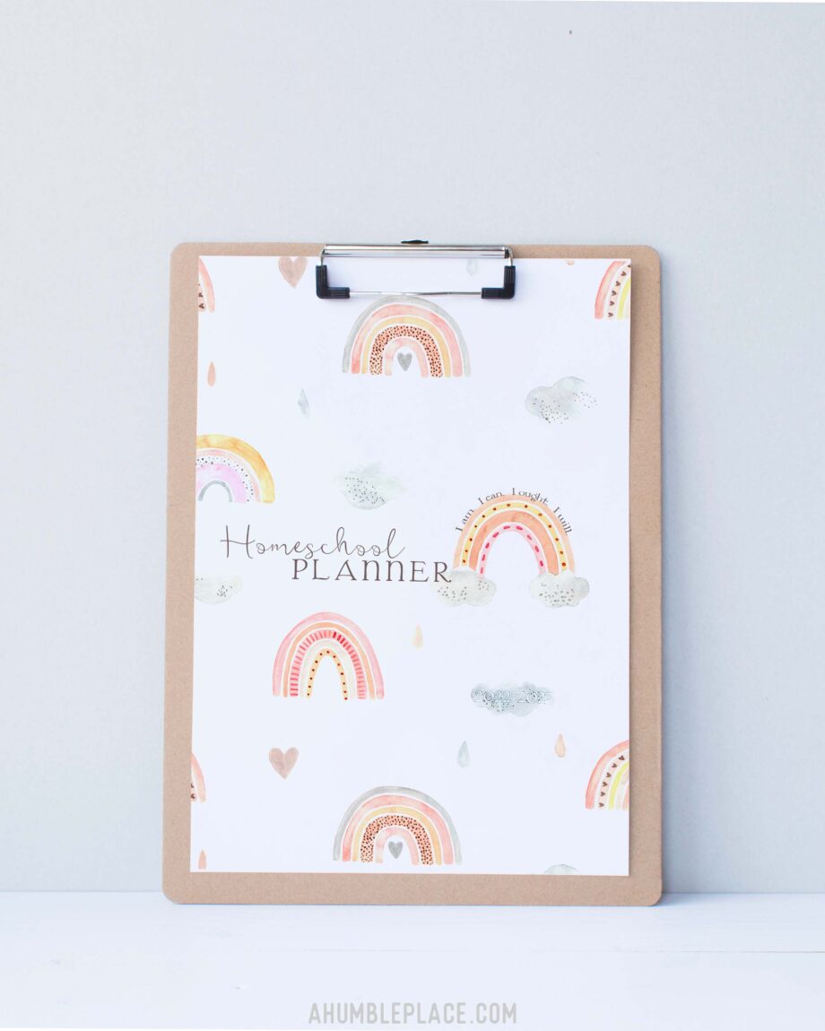 Customizable Printable Homeschool Planner Cover with Watercolor Rainbows - Image 2