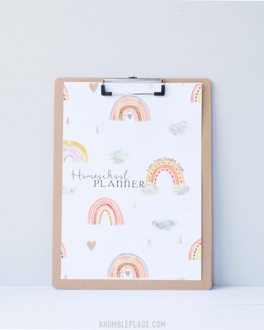 Customizable Printable Homeschool Planner Cover with Watercolor Rainbows