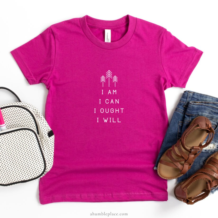 Charlotte Mason “I am. I can. I ought. I will.” Line Art Youth Short Sleeve T-Shirt