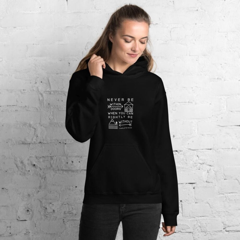 Charlotte Mason “Never be within doors…” Line Art Hooded Sweatshirt - Image 3