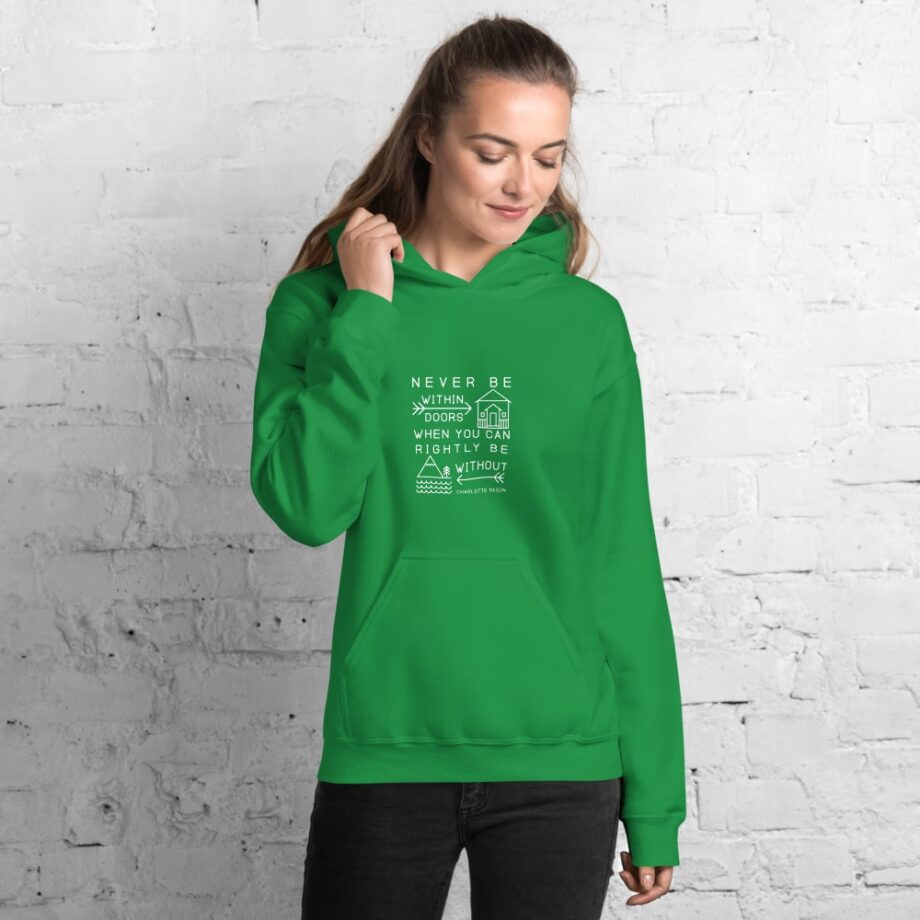 Charlotte Mason “Never be within doors…” Line Art Hooded Sweatshirt - Image 7