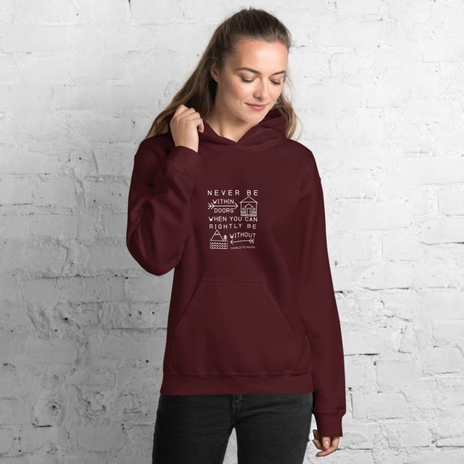 Charlotte Mason “Never be within doors…” Line Art Hooded Sweatshirt - Image 2