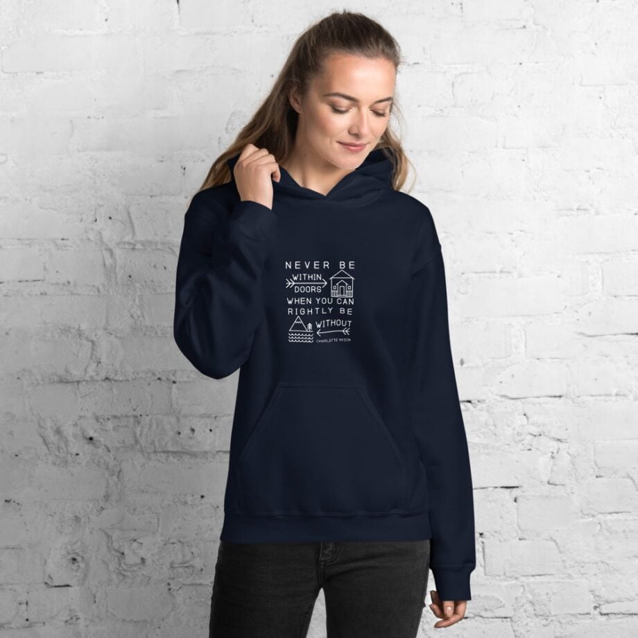 Charlotte Mason “Never be within doors…” Line Art Hooded Sweatshirt - Image 4