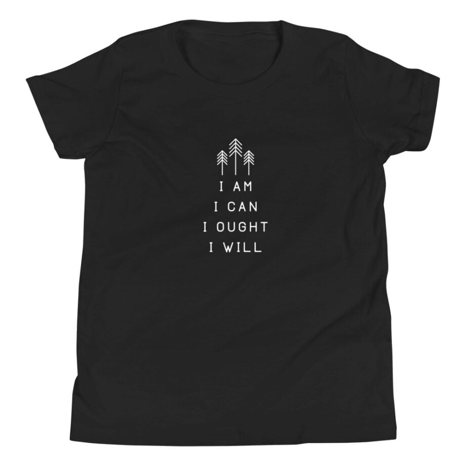 Charlotte Mason “I am. I can. I ought. I will.” Line Art Youth Short Sleeve T-Shirt - Image 2