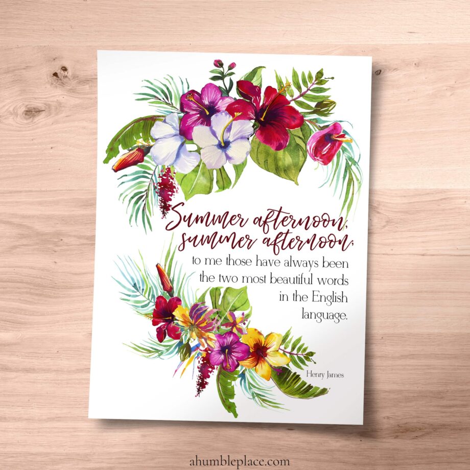 Henry James "Summer afternoons..." Quote with Watercolor Tropical Flowers Print (June 2021 Patreon Download - Image 2