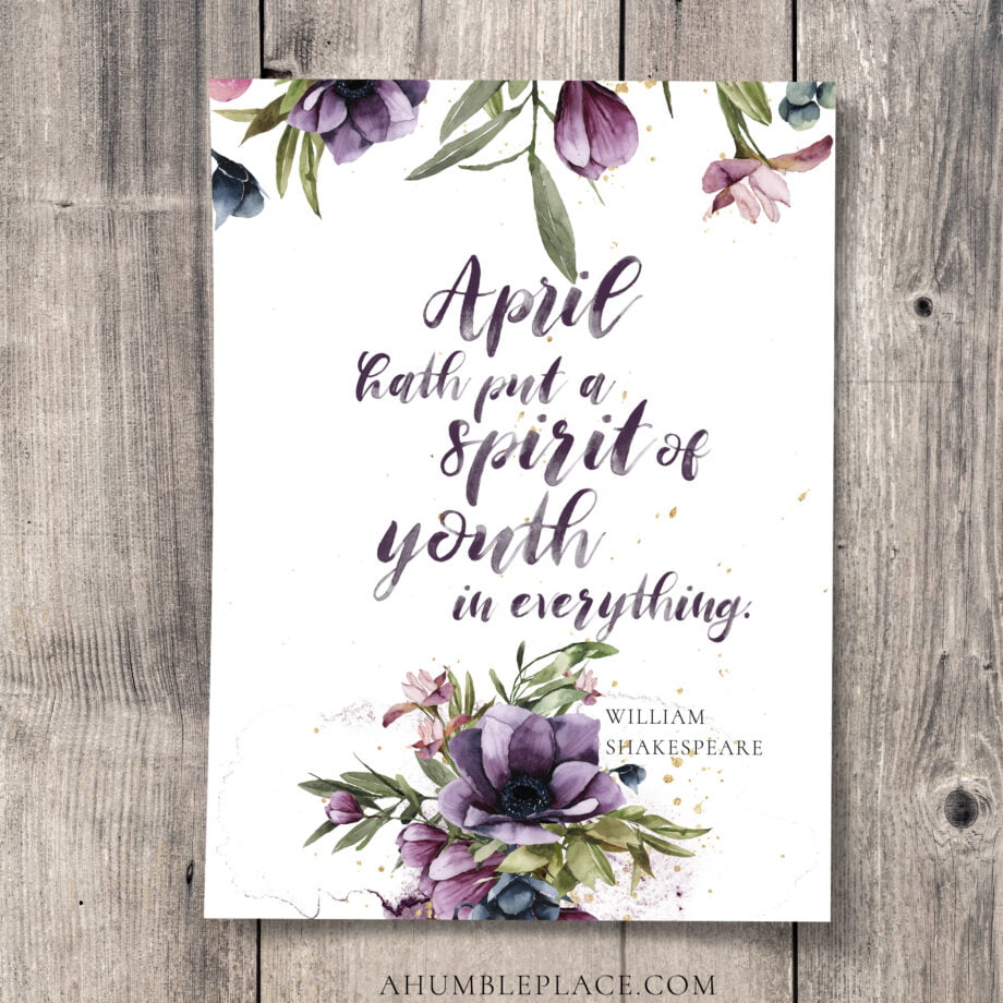 Shakespeare "April..." Quote with Watercolor Purple Flowers Print (April 2021 Patreon Download) - Image 2