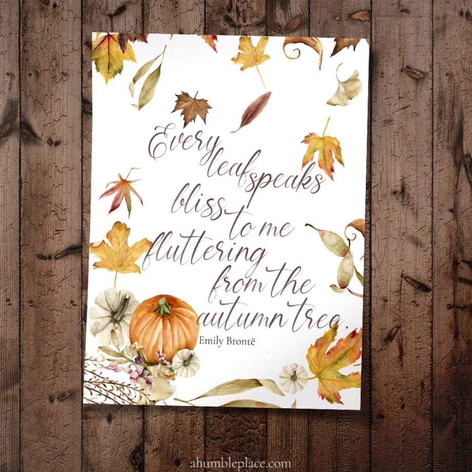 Emily Brontë "Every leaf speaks bliss..." Quote with Watercolor Autumn Leaves (October 2021 Patreon Download) - Image 2