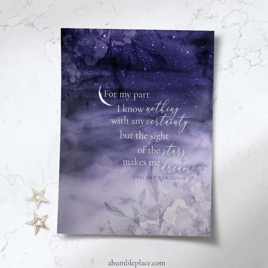 Vincent van Gogh "Stars makes me dream..." Quote with Celestial Watercolors Lunar Phases Prints (January 2022 Patreon) - Image 2