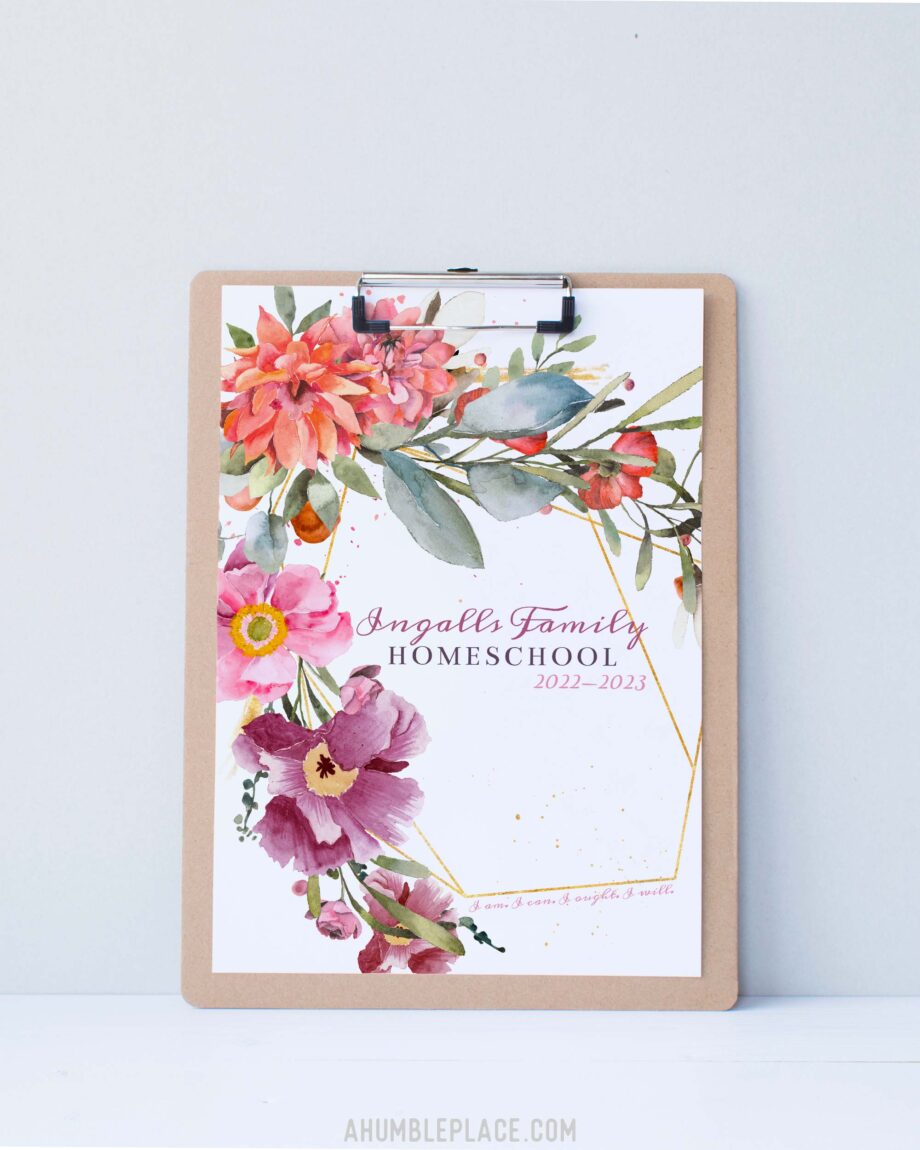 Customizable Printable Homeschool Planner Cover with Watercolor Pink Flowers - Image 2