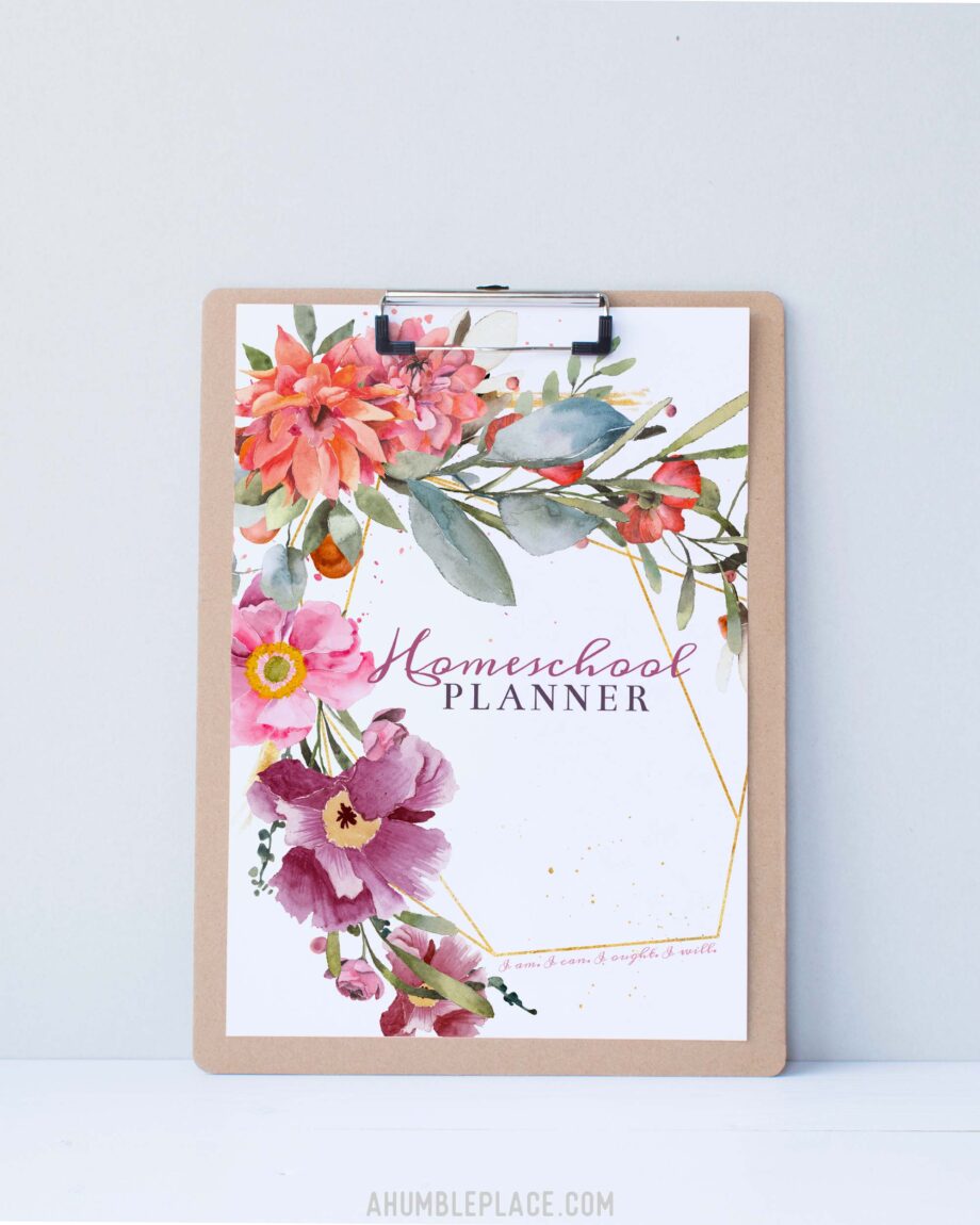 Customizable Printable Homeschool Planner Cover with Watercolor Pink Flowers