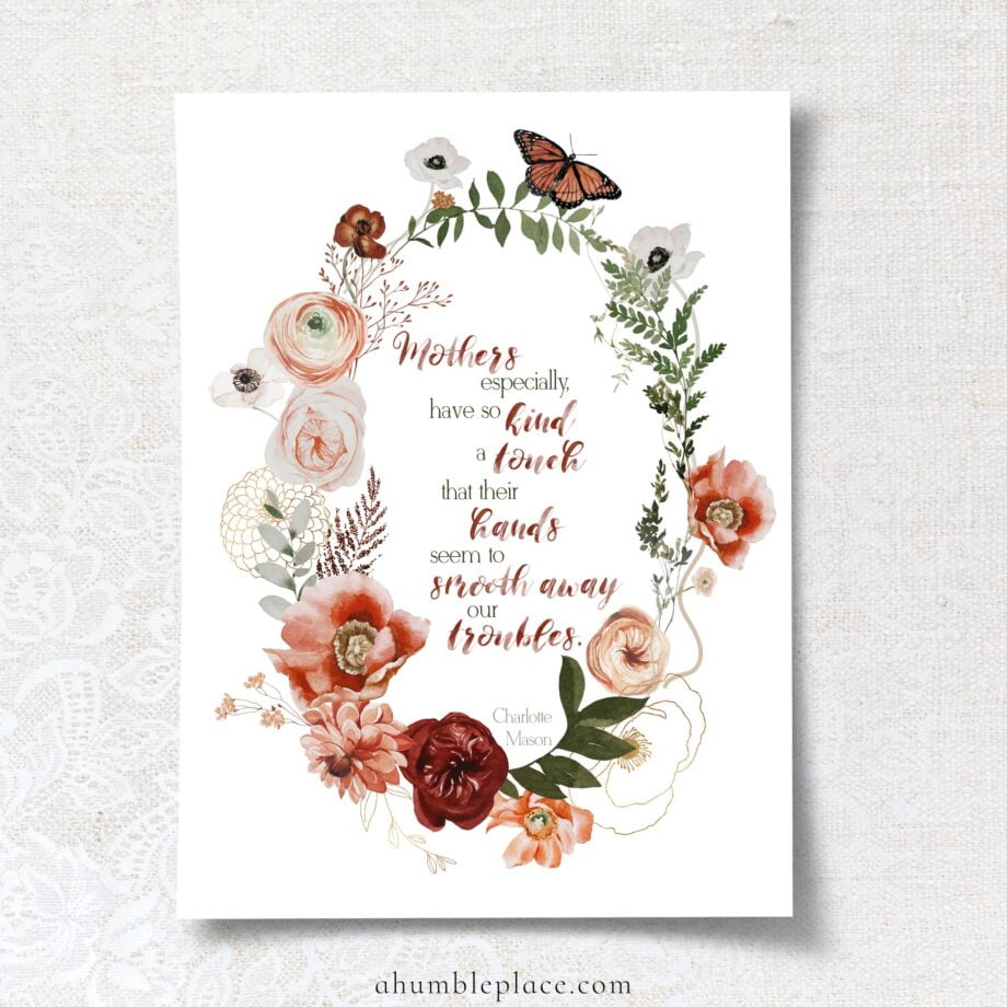 Charlotte Mason "Mother's touch..." Quote with Watercolor Flowers Print (May 2022 Patreon Download) - Image 2