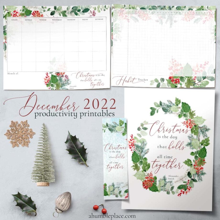 Alexander Smith "Christmas is the day..." Quote with Christmas Watercolor Flora (December 2022 Patreon Download)