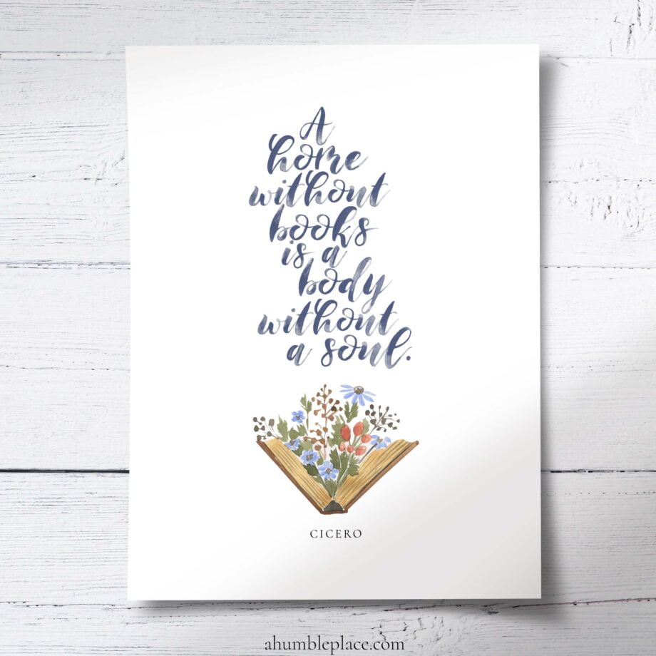 Cicero "A home without Books..." Quote with Watercolor Books Print (August 2023 Patreon Download) - Image 2