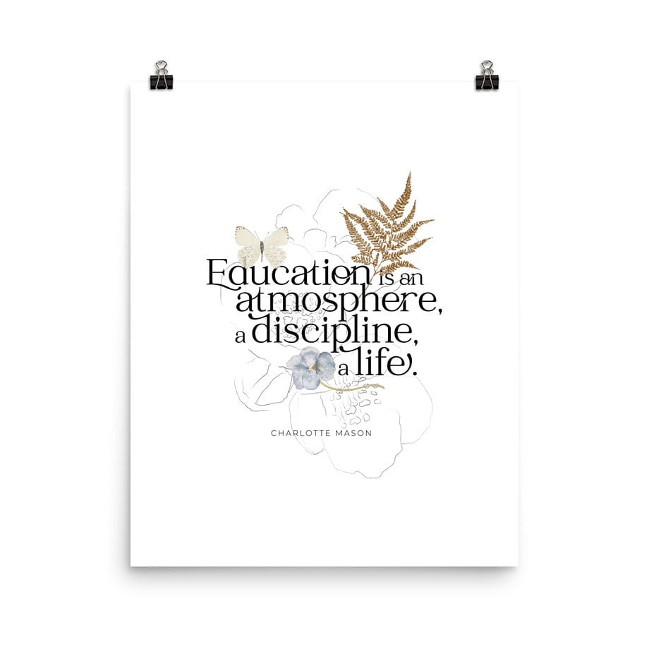 Charlotte Mason “Education is an Atmosphere” Quote with Watercolor Nature Ephemera Print - Image 8