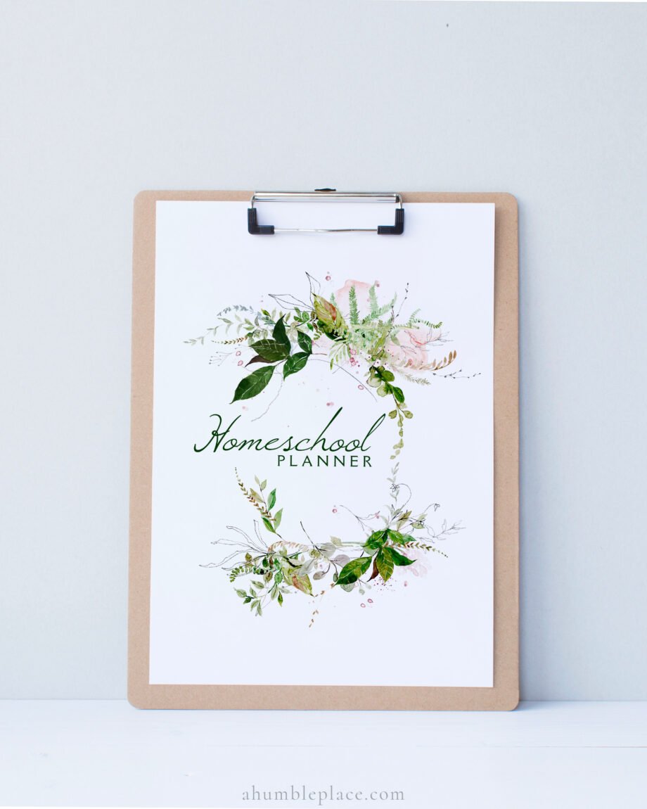 Customizable Printable Homeschool Planner Cover with Spring Greenery