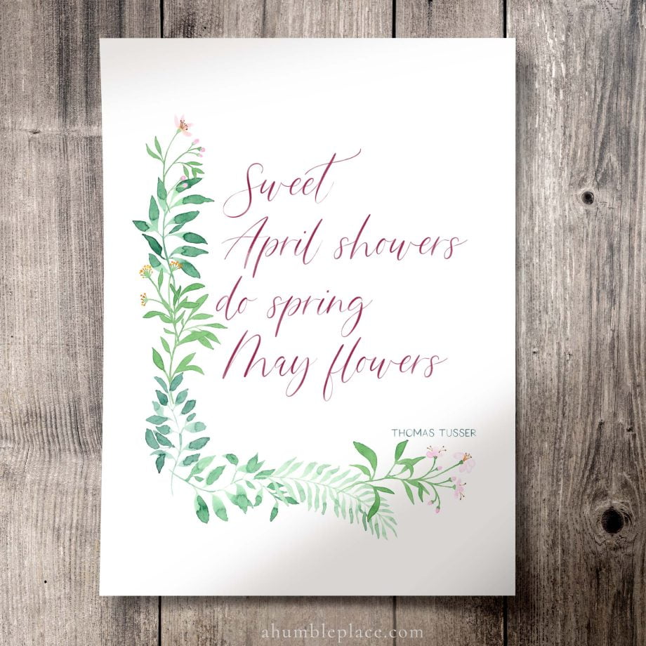 Thomas Tusser "Sweet April showers..." Quote with Spring Floral Watercolors - Image 2