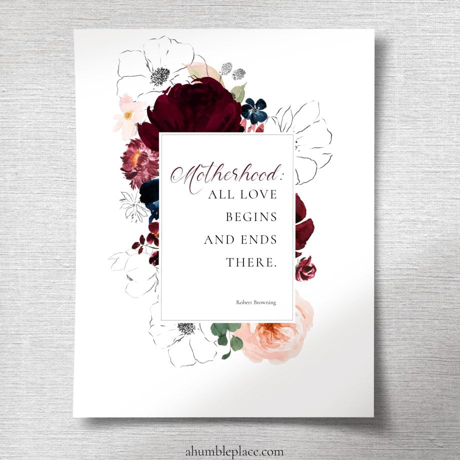 Robert Browning "Motherhood all love" Quote with Rich Watercolor Flowers (May 2024 Patreon Download) - Image 2