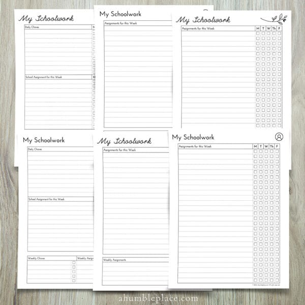 Printable Homeschool Assignment Charts - ahumbleplace.com